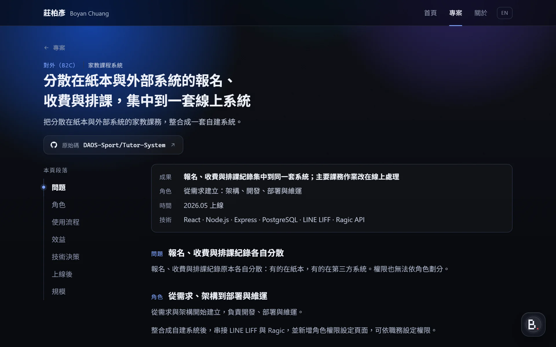 專案頁，最上面是大標與資料欄